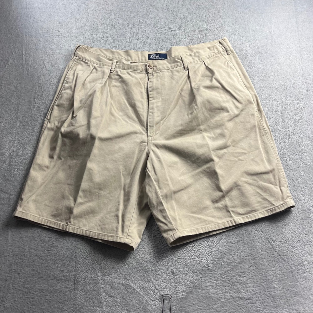 Polo Ralph Lauren Mens Pleated Chino Shorts Tan Khaki Cotton Size 42